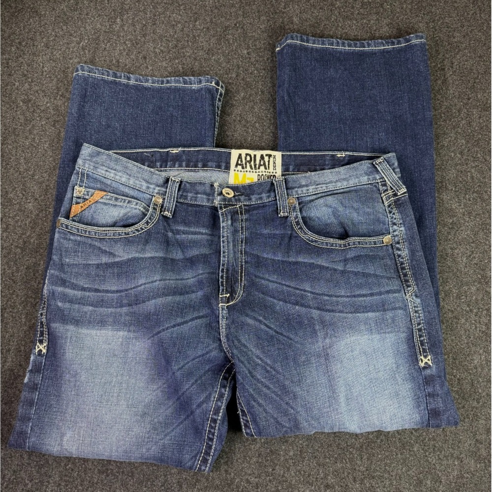 Ariat M7 Jeans Mens 40x31 Denim Rocker Boot Cut Work Wear Thick Stitch Western